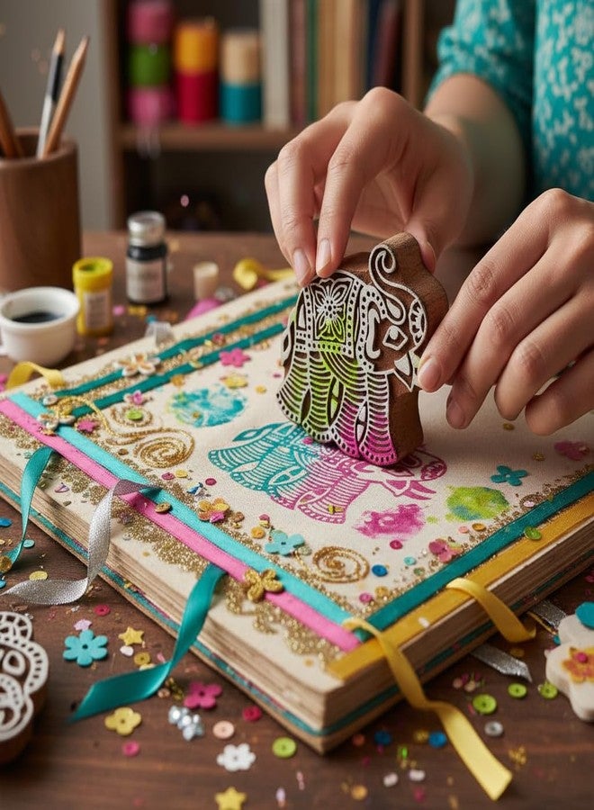 itsy-bitsy Itsy Bitsy Hand Carved Wooden Printing Block Ethnic Elephant W 3inch X L 3inch 1pc Indian Animal Motif Textile Stamp for Craft & Fabric - Image 2