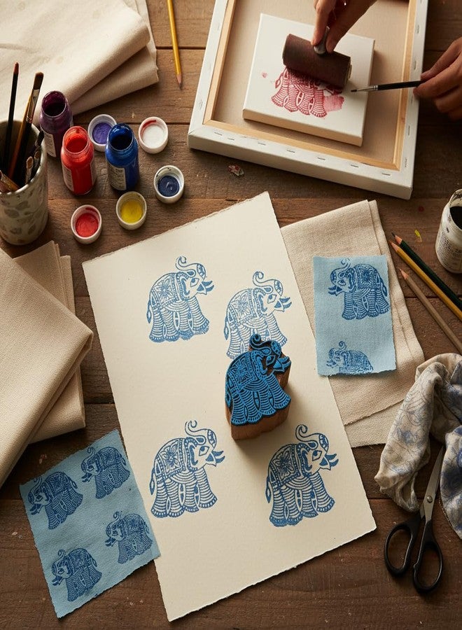 itsy-bitsy Itsy Bitsy Hand Carved Wooden Printing Block Ethnic Elephant W 3inch X L 3inch 1pc Indian Animal Motif Textile Stamp for Craft & Fabric - Image 4