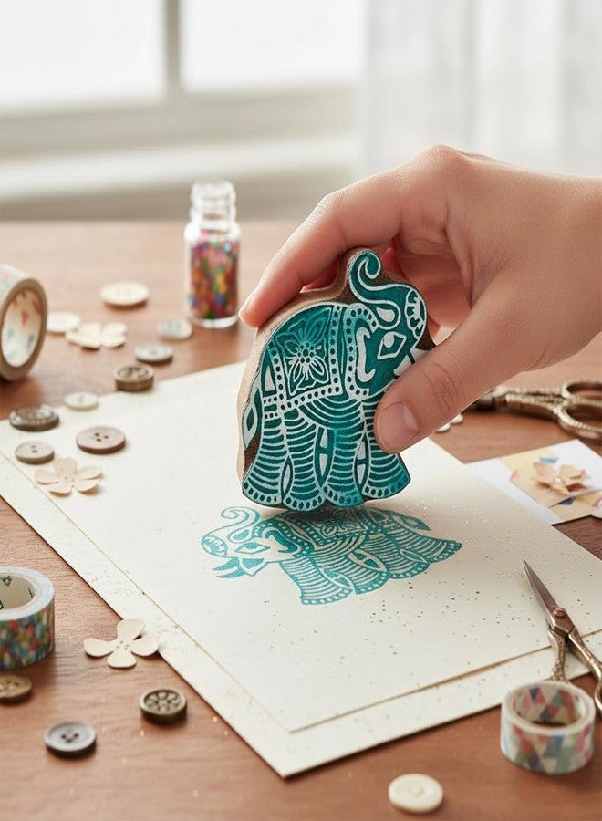 itsy-bitsy Itsy Bitsy Hand Carved Wooden Printing Block Ethnic Elephant W 3inch X L 3inch 1pc Indian Animal Motif Textile Stamp for Craft & Fabric - Image 3