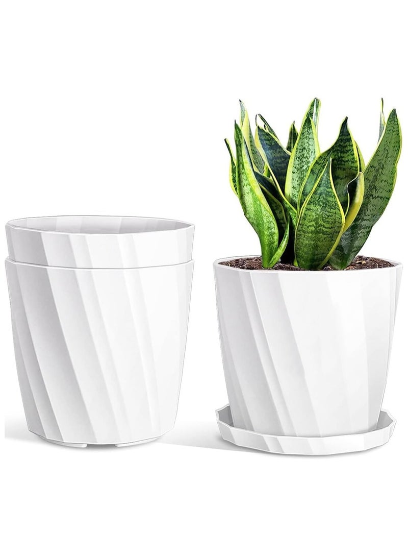 NANAO 3 Pack Plant Pots, Plastic Pots for Plants with Multiple Drainage Holes and Trays,Indoor Planter,Modern Flowers Pots,Gardening Pots Succulent Pots for Home Garden Flowers(White)  - Image 1