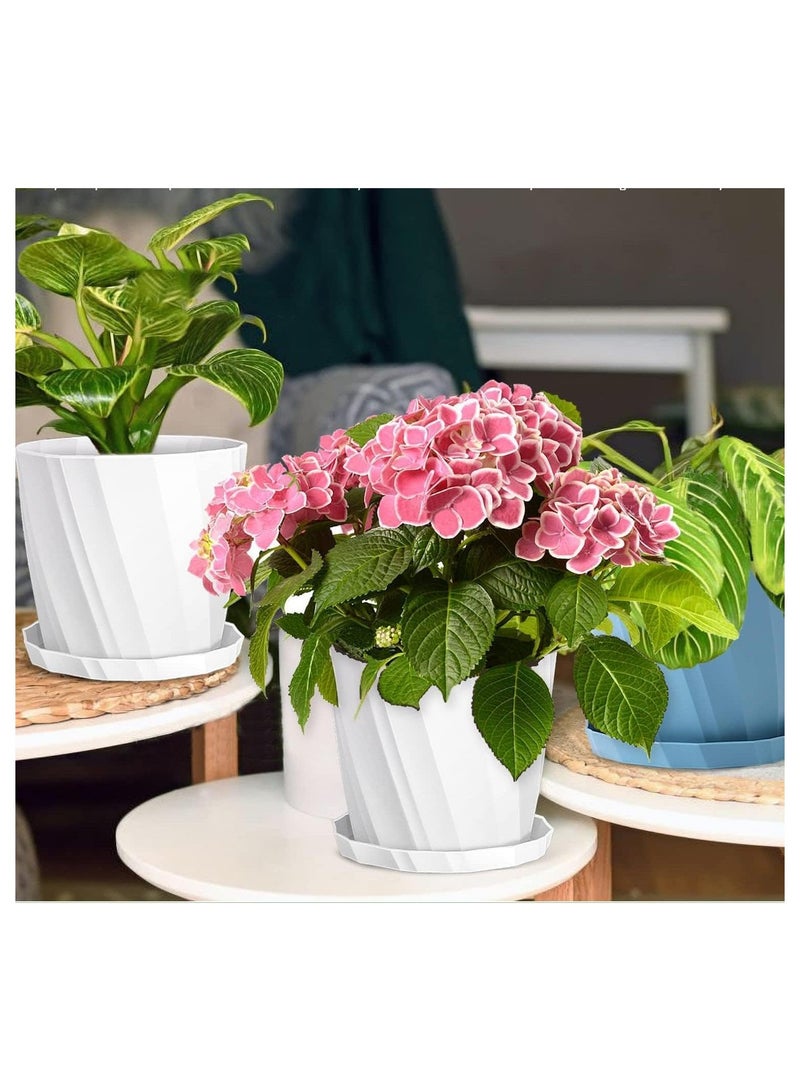 NANAO 3 Pack Plant Pots, Plastic Pots for Plants with Multiple Drainage Holes and Trays,Indoor Planter,Modern Flowers Pots,Gardening Pots Succulent Pots for Home Garden Flowers(White)  - Image 2