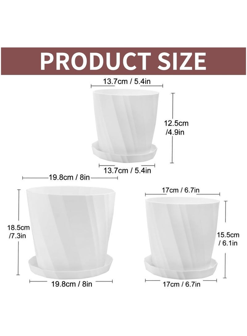 NANAO 3 Pack Plant Pots, Plastic Pots for Plants with Multiple Drainage Holes and Trays,Indoor Planter,Modern Flowers Pots,Gardening Pots Succulent Pots for Home Garden Flowers(White)  - Image 3