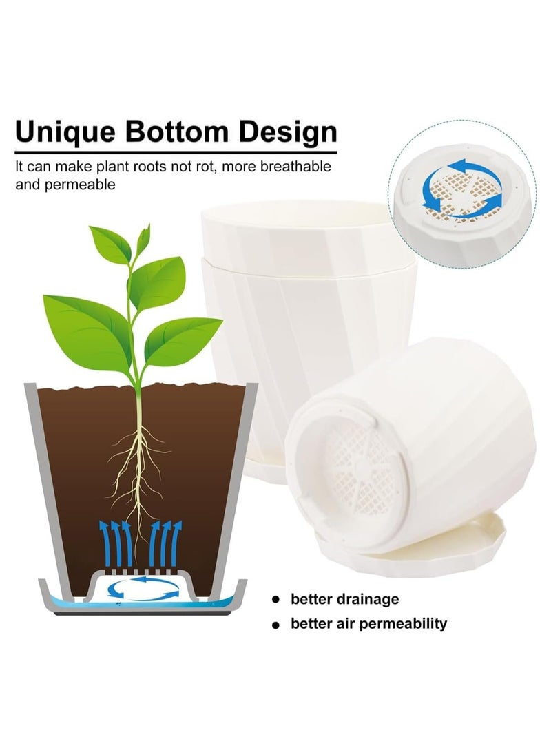 NANAO 3 Pack Plant Pots, Plastic Pots for Plants with Multiple Drainage Holes and Trays,Indoor Planter,Modern Flowers Pots,Gardening Pots Succulent Pots for Home Garden Flowers(White)  - Image 5