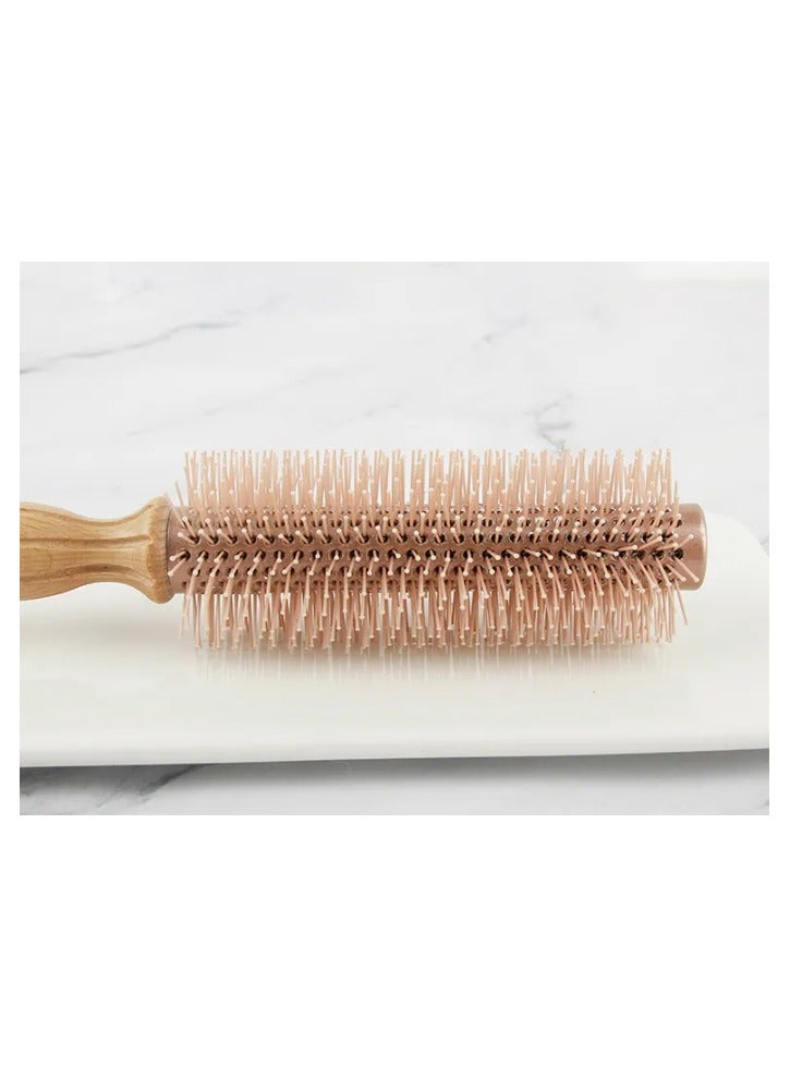 Round hairbrush made of wood and stainless steel, Golden color - Image 4