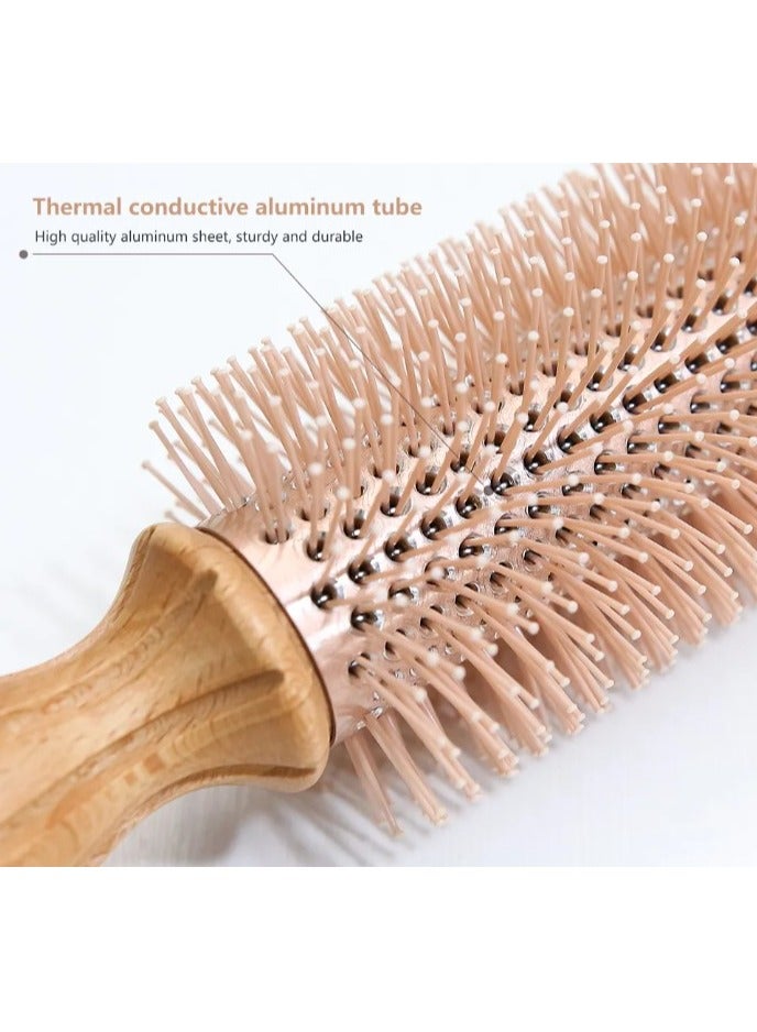 Round hairbrush made of wood and stainless steel, Golden color - Image 2