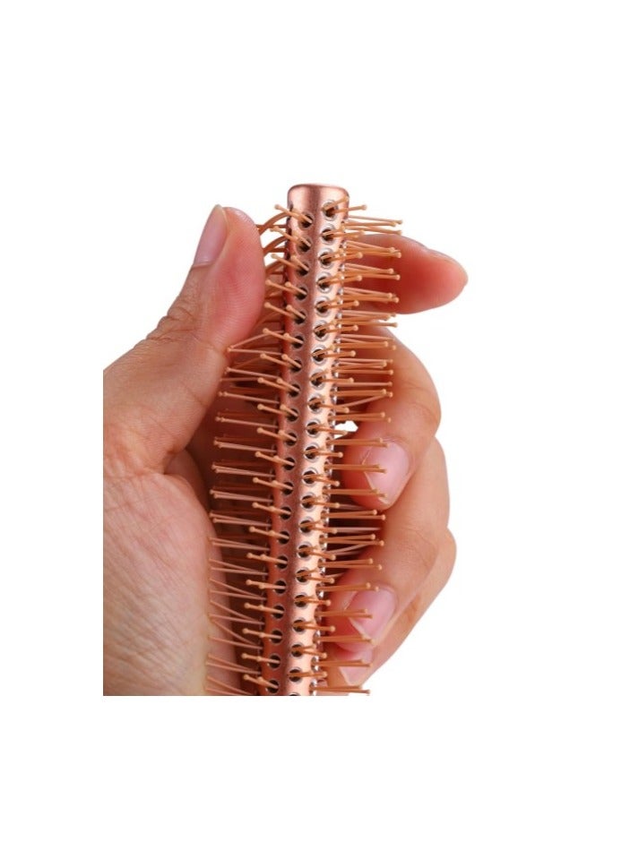 Round hairbrush made of wood and stainless steel, Golden color - Image 3