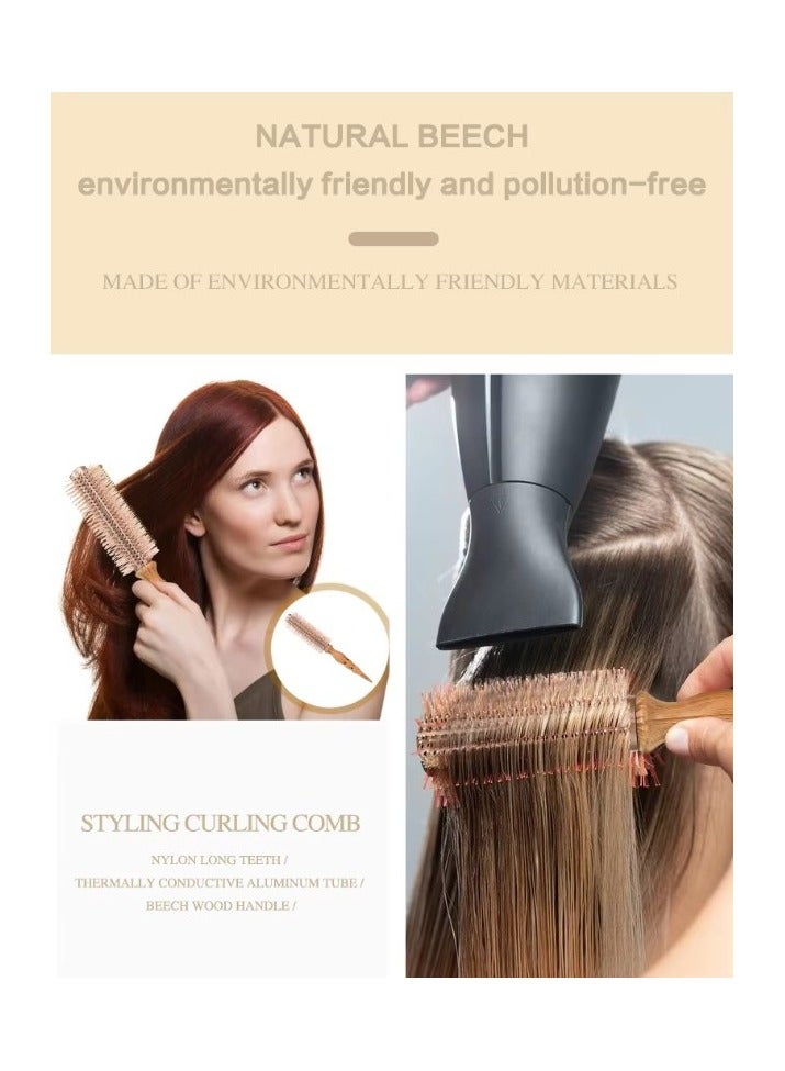 Round hairbrush made of wood and stainless steel, Golden color