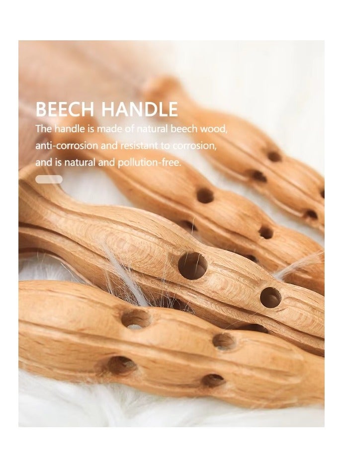 Round hairbrush made of wood and stainless steel, Golden color