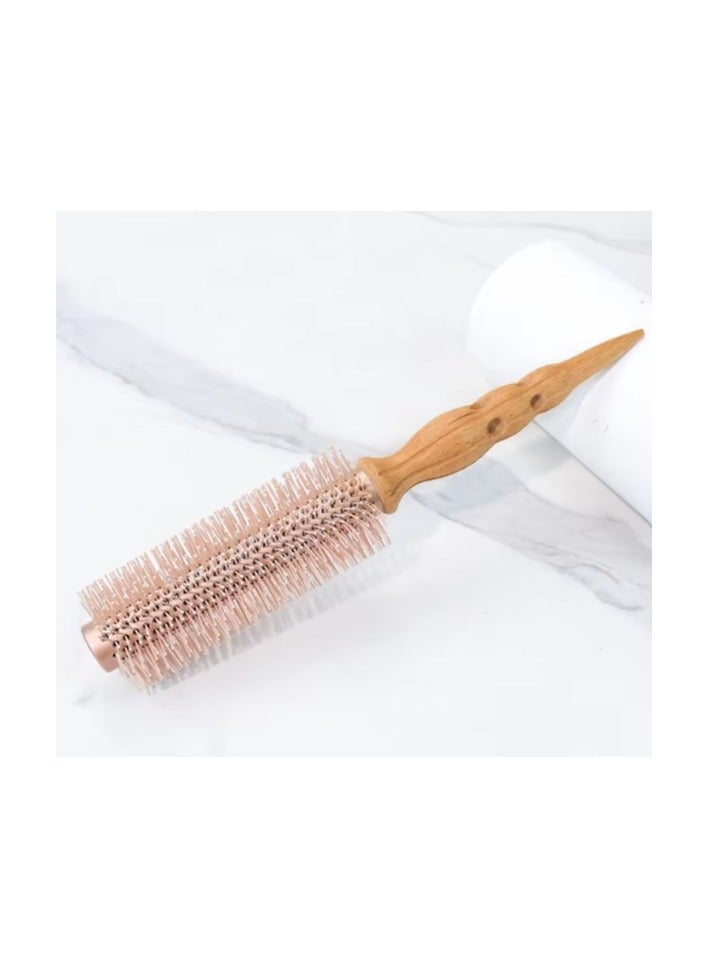 Round hairbrush made of wood and stainless steel, Golden color
