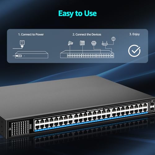 NICGIGA 48 Port Gigabit PoE Switch Unmanaged with 48 Port IEEE802.3af/at PoE+@400W, 2 x 1G SFP, NICGIGA 50 Port Network Power Over Ethernet Switch, Desktop/Rackmount - Image 5