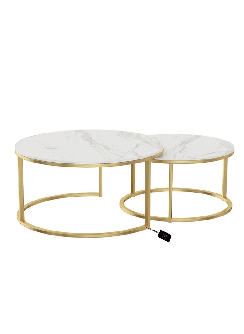 Sharpdo Modern living room home light luxury slate round tea table  - Image 1