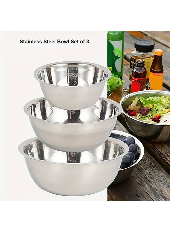 3 Pcs Stainless Steel Mixing Bowl Set 30 54 69 Ounces Salad Serving Bowls - Image 2