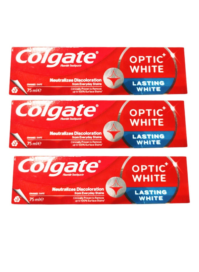 Colgate Pack Of 3 Colgate Optic White Long Lasting Whitening Toothpaste 75 ml - Image 1