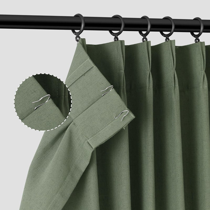Aersas Olive Green Linen Curtains 84 Inches Long for Living Room Pinch Pleated Drape with Hooks Back Tab Light Filtering Boho Forest Hunter Moss Sheer Green Curtain 84 Inch Length for Bedroom - Image 4