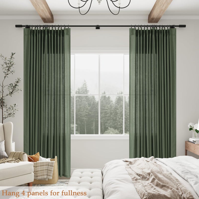 Aersas Olive Green Linen Curtains 84 Inches Long for Living Room Pinch Pleated Drape with Hooks Back Tab Light Filtering Boho Forest Hunter Moss Sheer Green Curtain 84 Inch Length for Bedroom - Image 5