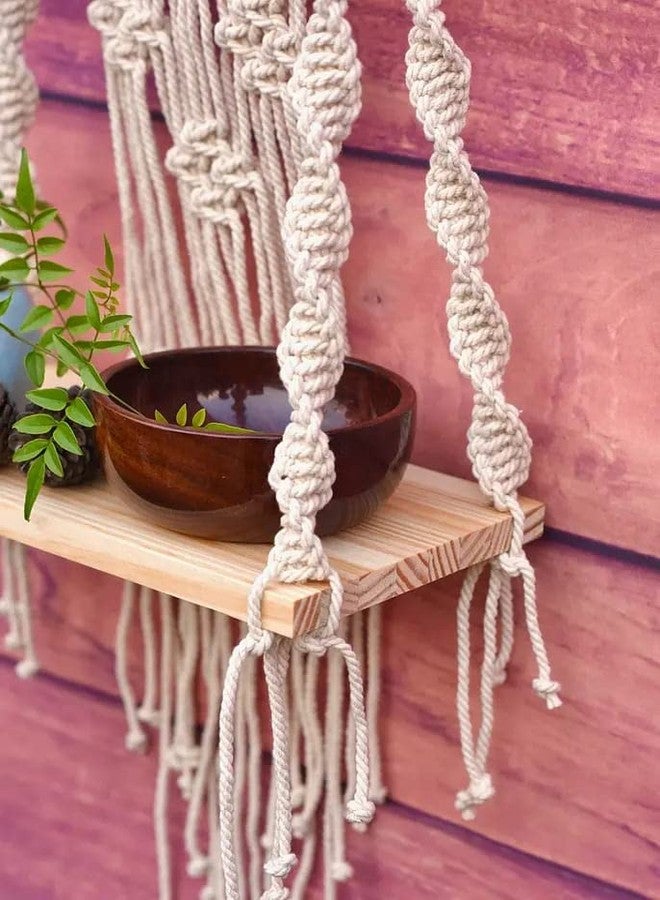 Urooz Macram Wooden Wall Hanging Shelf |985| Modern Chic Woven Macrame Tapestries, Wall Art Home Decor for Apartment, Dorm, Bedroom, Living Room, Nursery, Party Decorations, 15" Wx 16" H - Image 5