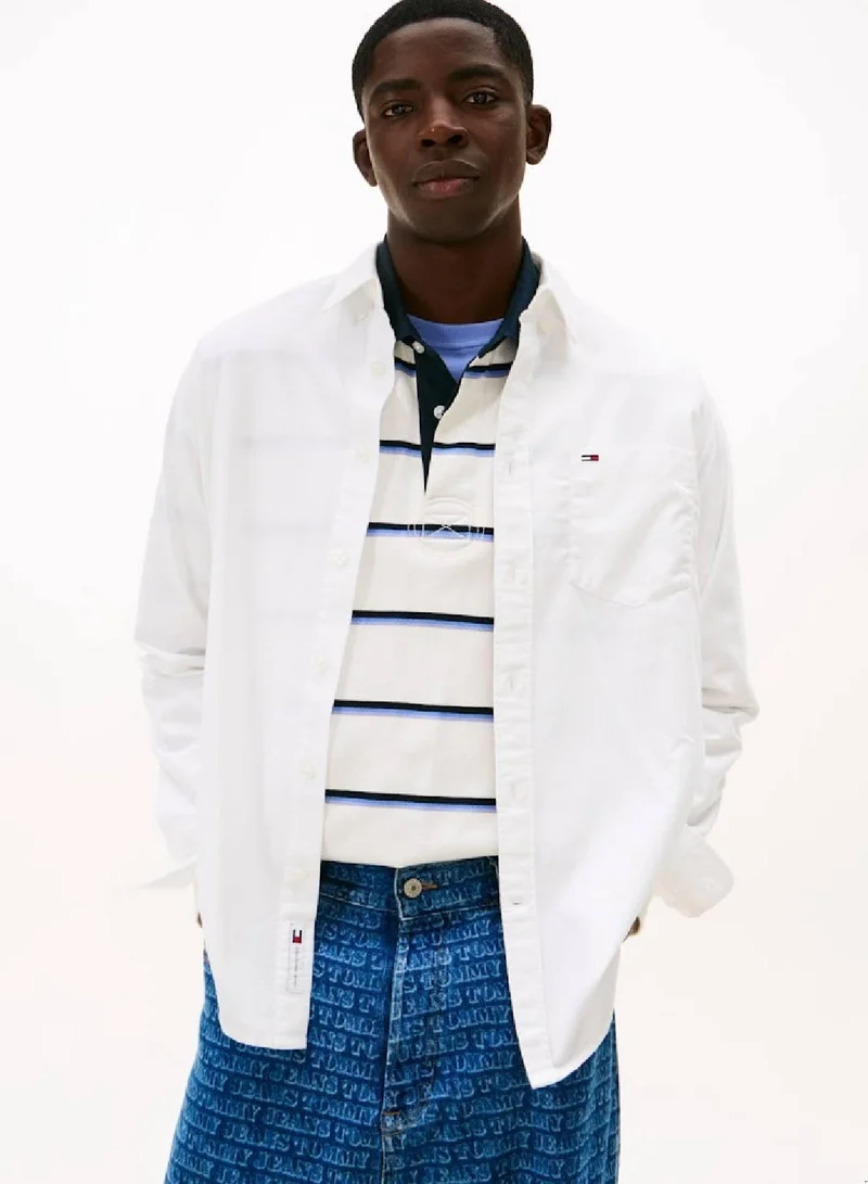 TOMMY JEANS white Relaxed Fit Oxford Cool Shirt for Men | Best Price UAE