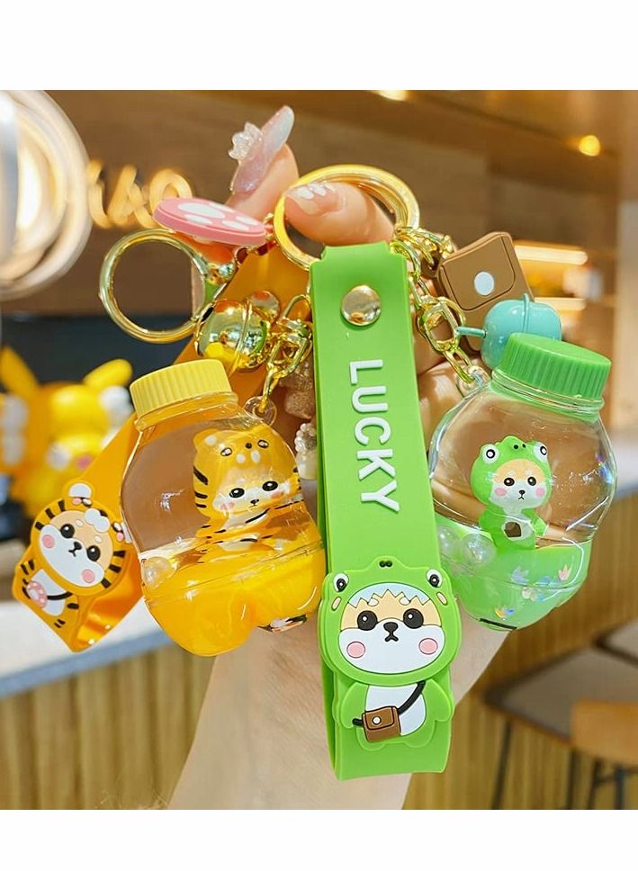 Excefore Cute Keychain Gift Kawaii Backpack Charms Cartoon Shiba Inu Liquid Floating Boy Girl Bag Keychains Women Car Key Ring, Green - Image 2