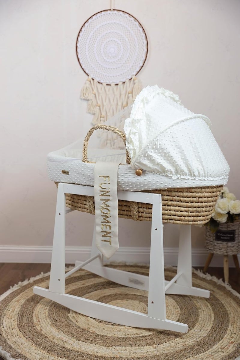Moses Basket Sugar Baby Bed with Wooden Rocking Stand White - Image 2
