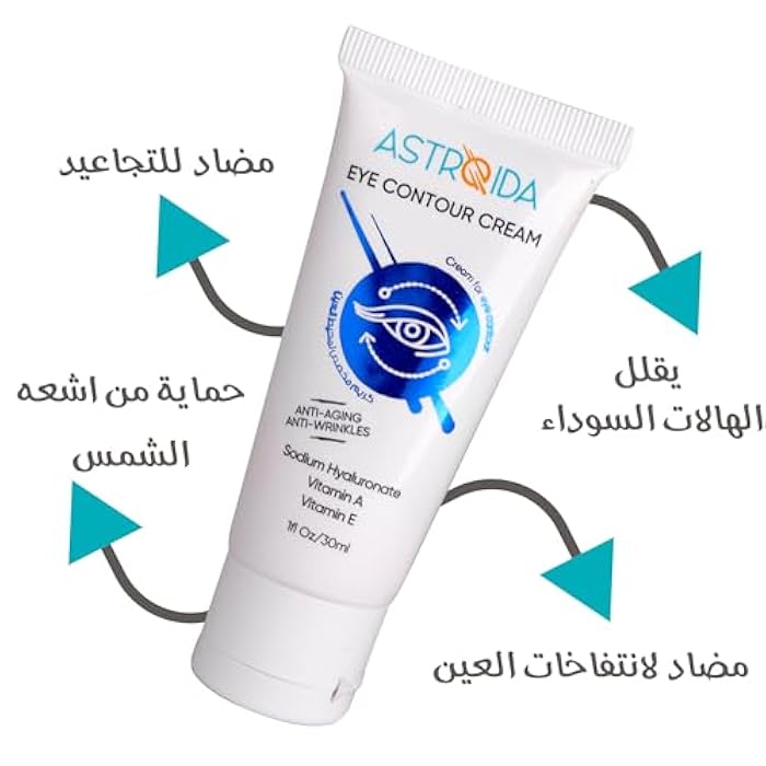 Astroida Eye Contour Cream 30ml 1fl Oz With Hyaluronic acid, Vitamin A,E,C & Caffeine - Anti Aging - Anti Wrinkles, Anti Dark Spots, Sun Protection - Image 2