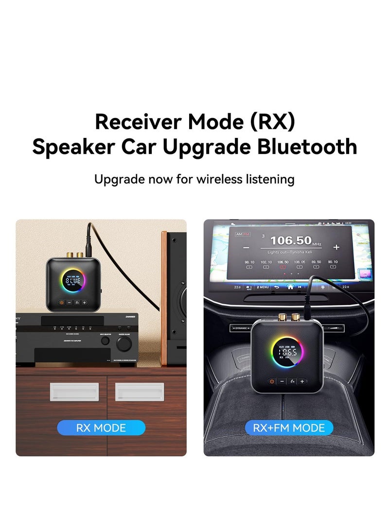 مستقبل وم transmitter صوتي بلوتوث 5.4 M10 RGB المحسن للتلفاز، نظام الصوت المنزلي/المكبرات الصوتية، محول صوت بلوتوث مع شاشة، USB، RCA، 3.5mm AUX، إدخال/إخراج راديو FM - Image 5