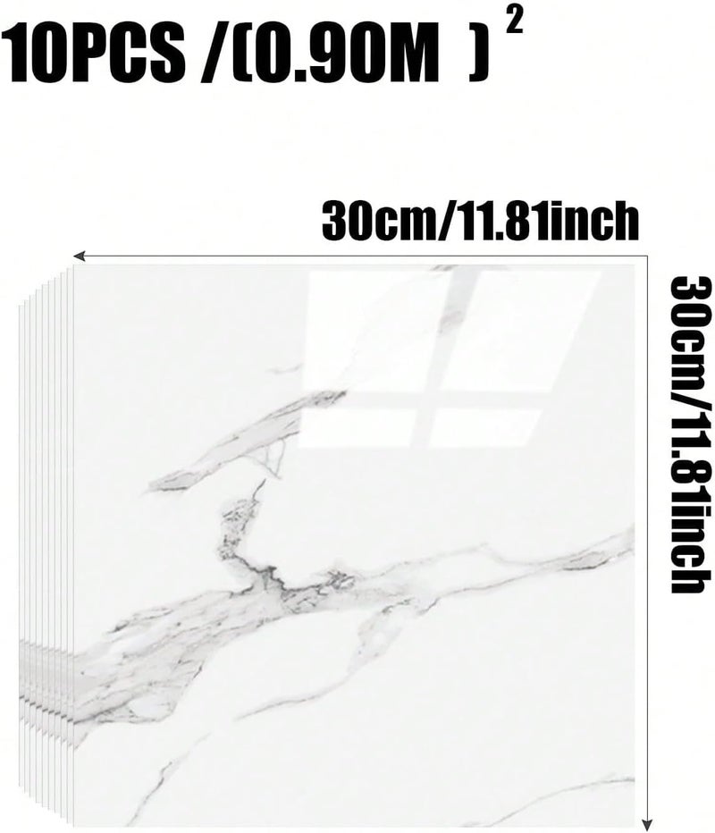 Chejiaye 10pcs Marble Peel and Stick Backsplash Waterproof Washroom Wall Panels, Peel and Stick Tile, PVC Foam Wall Panels for Kitchen,Bathroom,Living Room,White and Grey(Not Real Tile,11.8" x 11.8") - Image 4