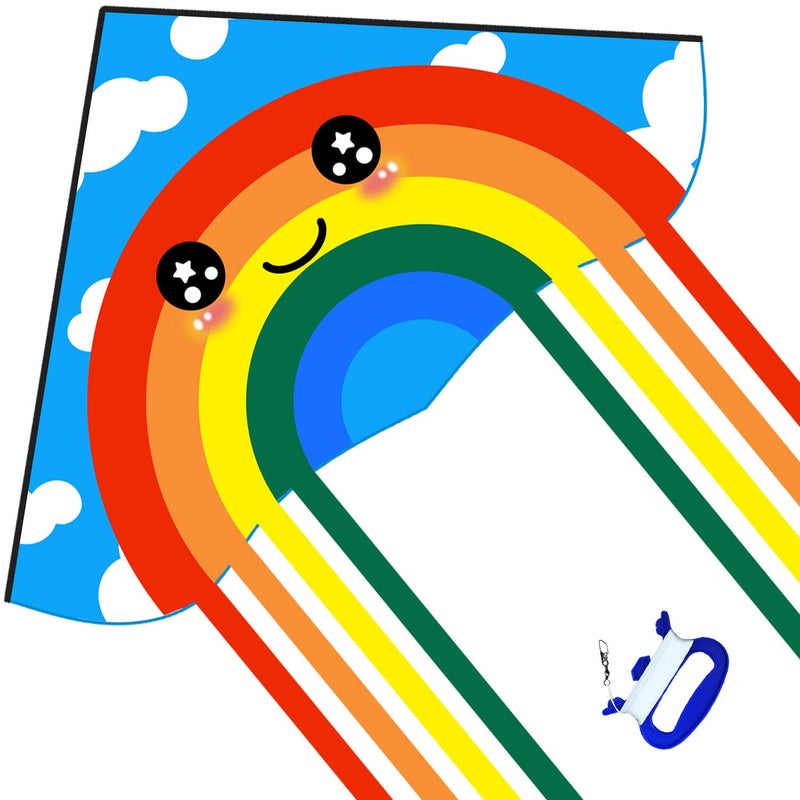 Honbo Huge Rainbow Delta Kites for Kids and Adults-60 Wide with 9.5' Long Tail- Easy Flyer - Kit Line and Swivel Included- Good for Outdoor Games and Summer The Beach Toys for Kids - Image 1