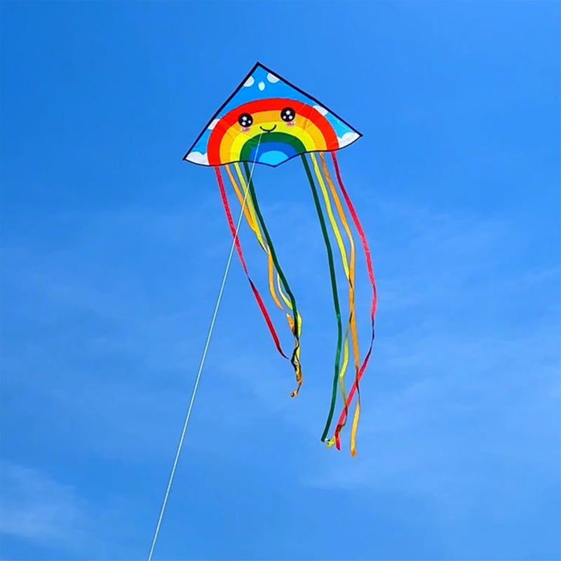 Honbo Huge Rainbow Delta Kites for Kids and Adults-60 Wide with 9.5' Long Tail- Easy Flyer - Kit Line and Swivel Included- Good for Outdoor Games and Summer The Beach Toys for Kids - Image 2