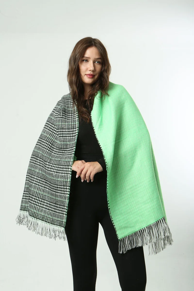 REMSA Double-Sided Houndstooth Plaid Patterned Scarf Shoulder Shawl 70X185 cm 1212 Neon Green
