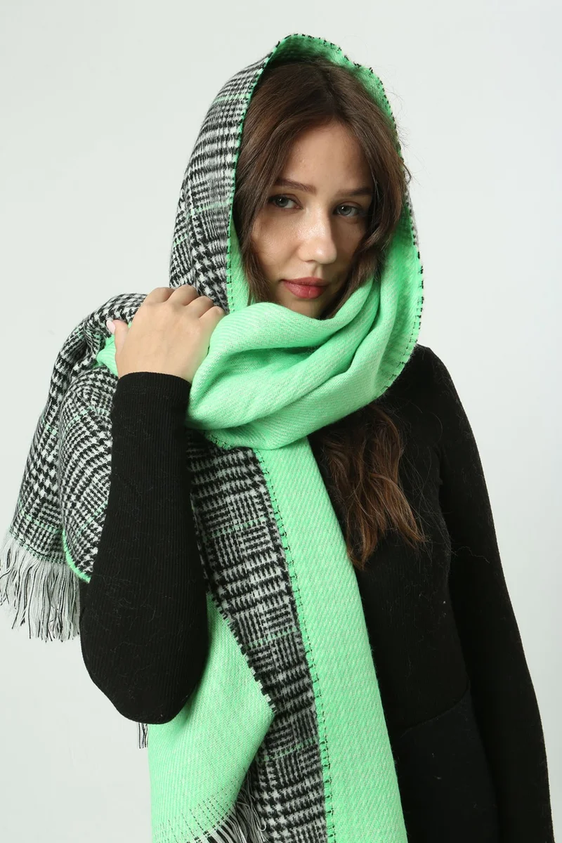 REMSA Double-Sided Houndstooth Plaid Patterned Scarf Shoulder Shawl 70X185 cm 1212 Neon Green