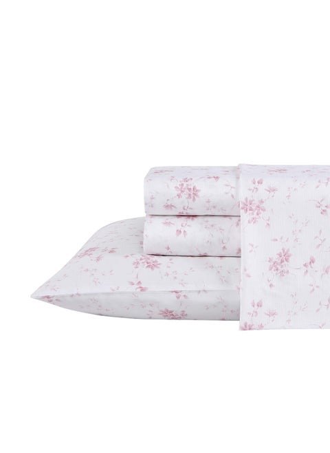 Laura Ashley Home  King Sheets Soft Sateen Cotton Bedding Set  Sleek Smooth  Breathable Home Decor Garden Muse Pink