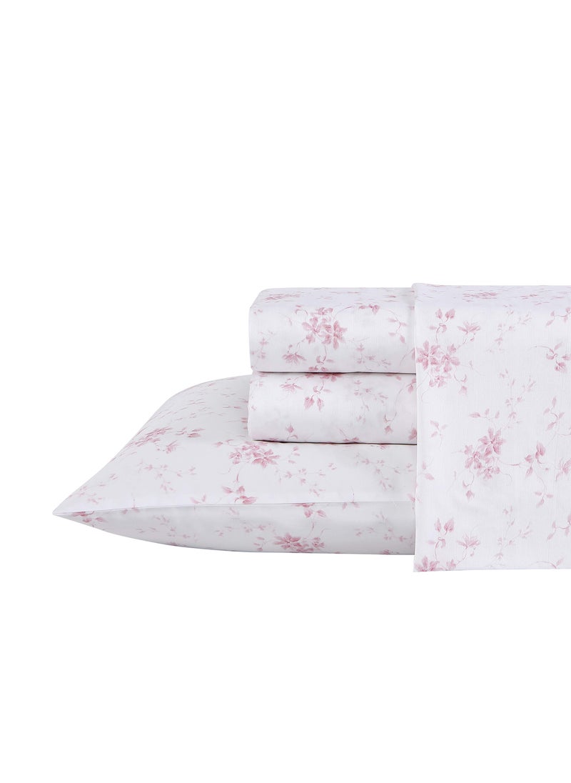Laura Ashley Home  King Sheets Soft Sateen Cotton Bedding Set  Sleek Smooth  Breathable Home Decor Garden Muse Pink