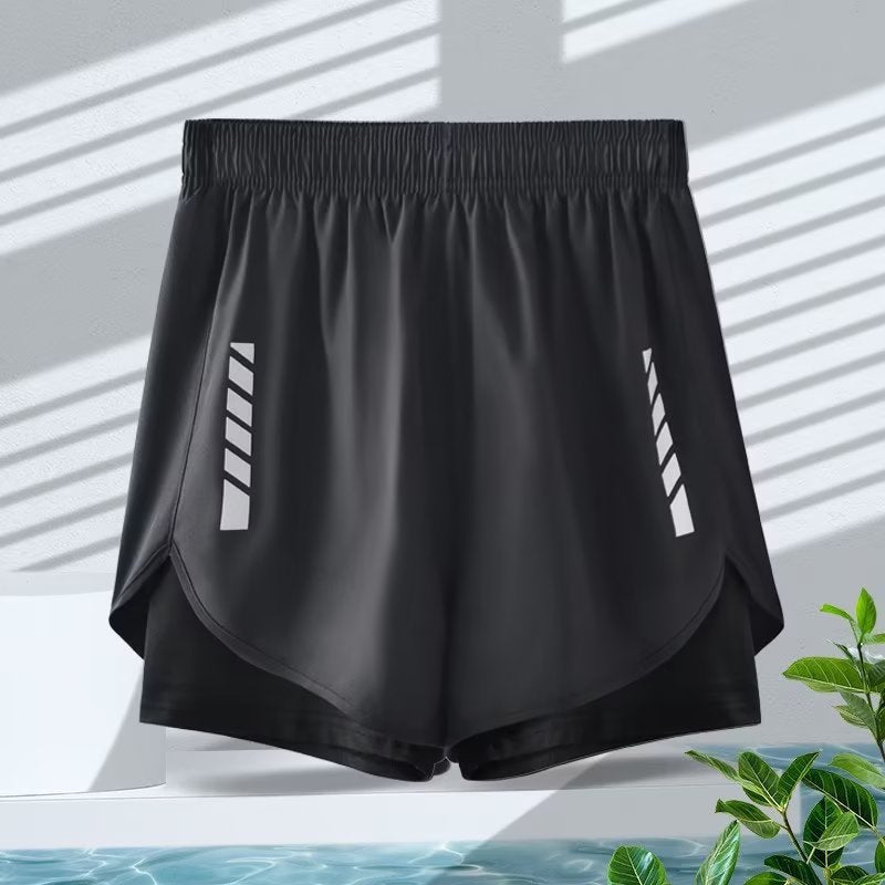 American sports shorts mens running cycling marathon quick-drying ice silk lining training fitness basketball three pants summer Black - Image 1