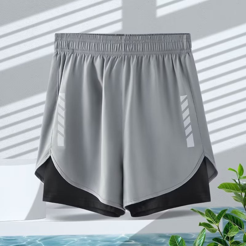 American sports shorts mens running cycling marathon quick-drying ice silk lining training fitness basketball three pants summer Black - Image 5