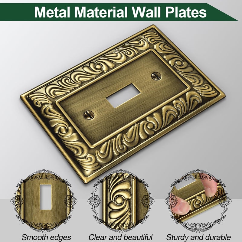Ranweydi Antique Brass Light Switch Cover Plate Paisley Pattern Decorative Wall Plate for Light Switch Metal Switch Plates Wall Plates for Kitchen Bathroom (1 Gang Single Toggle-6 Pack) - Image 2