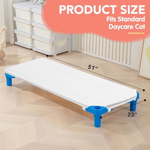 RowinsyDD 2 Pcs Cot Sheets for Daycare, 23" X 51", White Daycare Cot Sheet with Corner Elastic Loops for Child Boys Girls, Daycare Essentials for Toddler and Preschool, Breathable Microfiber - Image 2