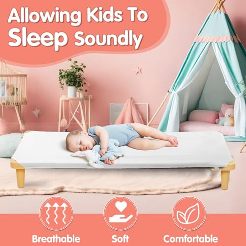 RowinsyDD 2 Pcs Cot Sheets for Daycare, 23" X 51", White Daycare Cot Sheet with Corner Elastic Loops for Child Boys Girls, Daycare Essentials for Toddler and Preschool, Breathable Microfiber - Image 5