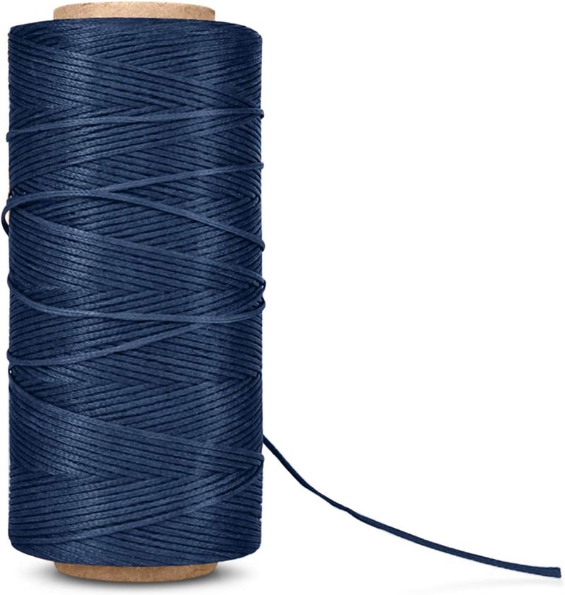 Flexzion Waxed Thread - 284 Yards 0.8mm 150D Polyester Wax Thread for Leather Sewing, Bookbinding, Stitching, & DIY Projects (Navy Blue) - Image 1