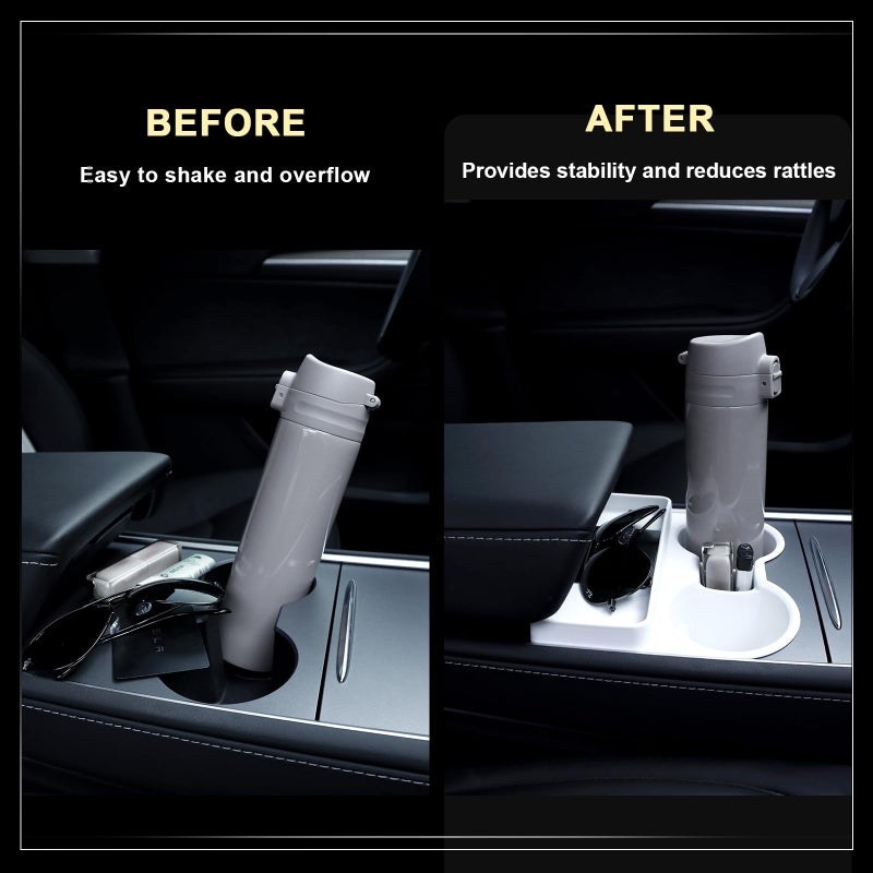 Rislobx for Tesla Model 3 Model Y Cup Holder Insert Center Console Water Cup Limit Clamp, Under Armrest Box Storage Tray Key Card Sunglasses Holder for Tesla Accessories (White) - Image 3