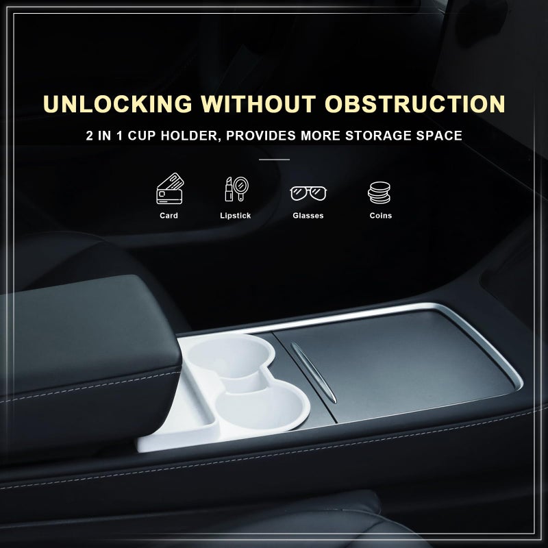 Rislobx for Tesla Model 3 Model Y Cup Holder Insert Center Console Water Cup Limit Clamp, Under Armrest Box Storage Tray Key Card Sunglasses Holder for Tesla Accessories (White) - Image 2