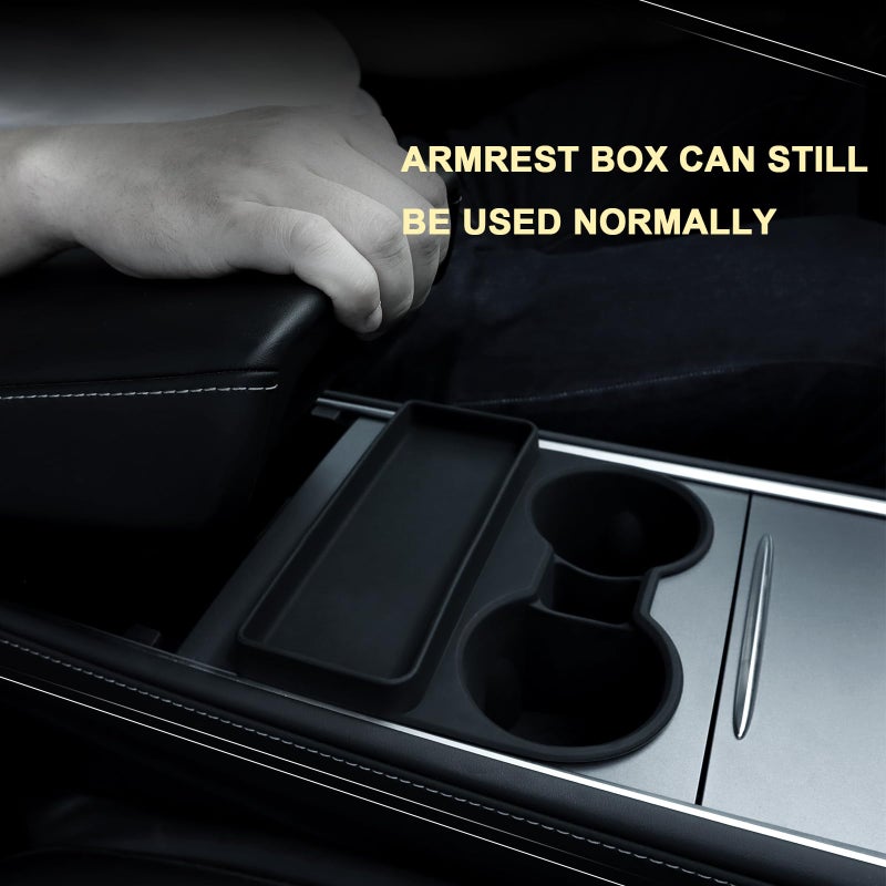 Rislobx for Tesla Model 3 Model Y Cup Holder Insert Center Console Water Cup Limit Clamp, Under Armrest Box Storage Tray Key Card Sunglasses Holder for Tesla Accessories (White) - Image 4