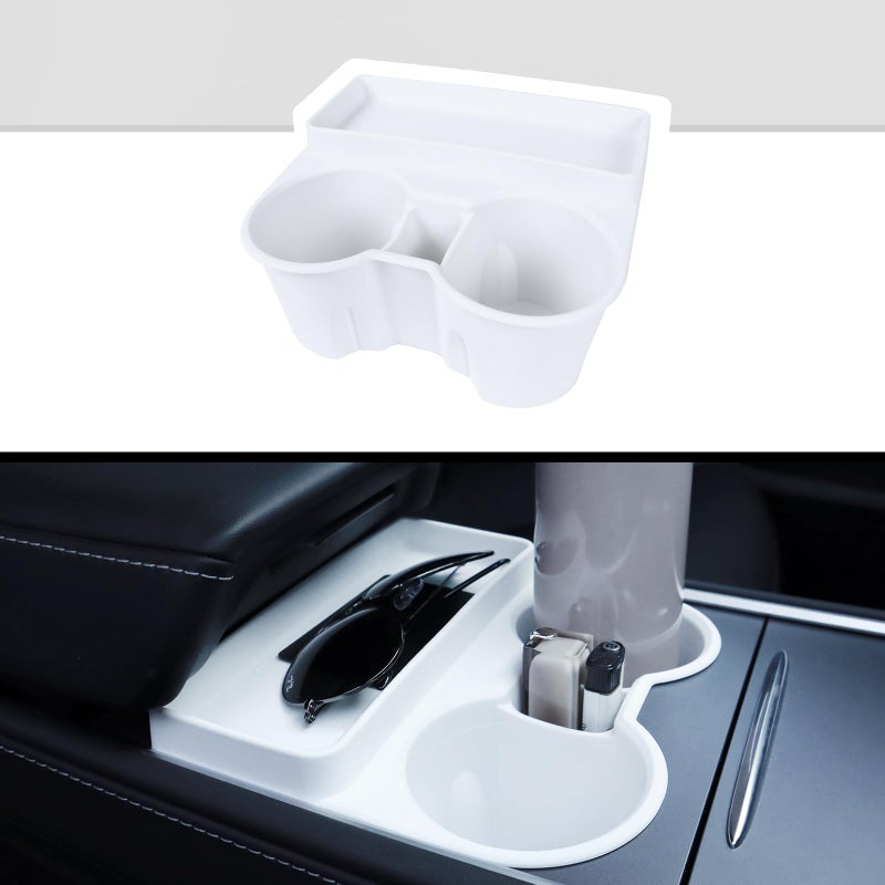 Rislobx for Tesla Model 3 Model Y Cup Holder Insert Center Console Water Cup Limit Clamp, Under Armrest Box Storage Tray Key Card Sunglasses Holder for Tesla Accessories (White) - Image 1