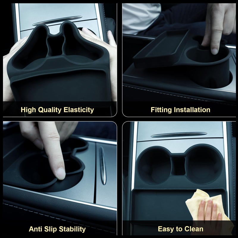 Rislobx for Tesla Model 3 Model Y Cup Holder Insert Center Console Water Cup Limit Clamp, Under Armrest Box Storage Tray Key Card Sunglasses Holder for Tesla Accessories (White) - Image 5