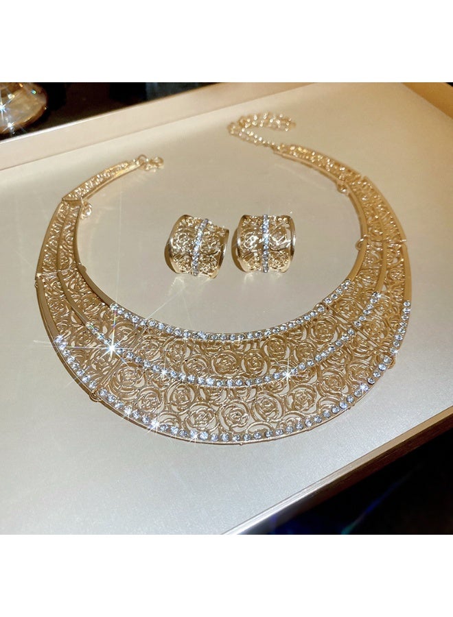 Luxury Versatile Collarbone Chain Earring Necklace Jewelry Set