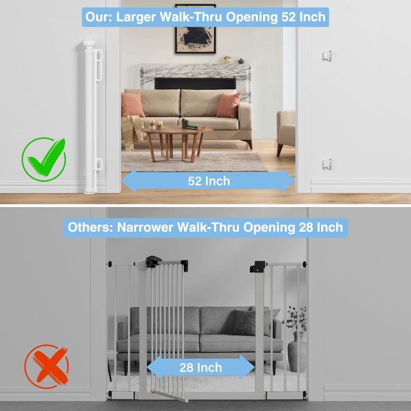 PRObebi Retractable Baby & Dog Gate - Extends to 54" Wide, 34" Tall - Stair, Doorway & Hallway Use - Image 3
