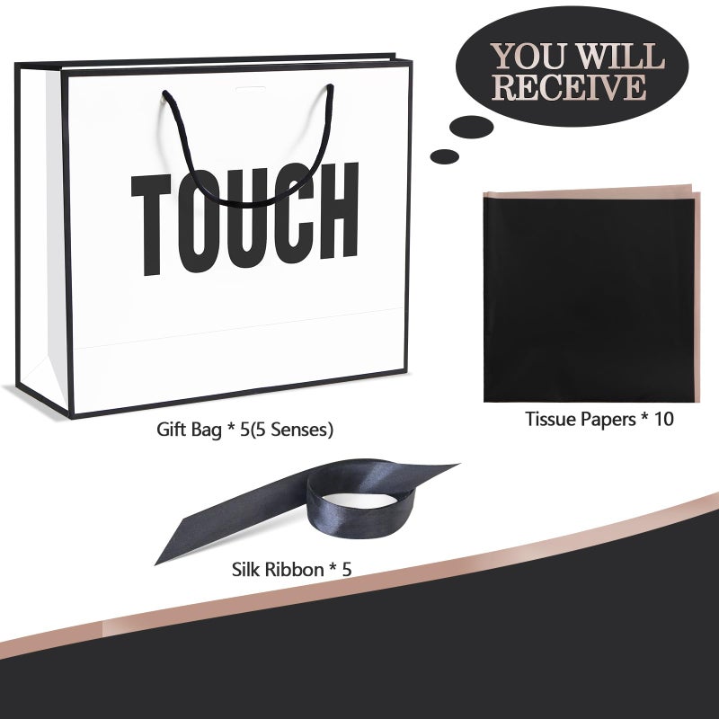 Qlsko 5 Senses Gift Bags For Women Men With Bow Ribbon Tissue Paper And Handles Five Senses Gift Paper Bag For Present Wrappings Wedding Anniversary Party Mothers Valentine Medium (Pink) - Image 2
