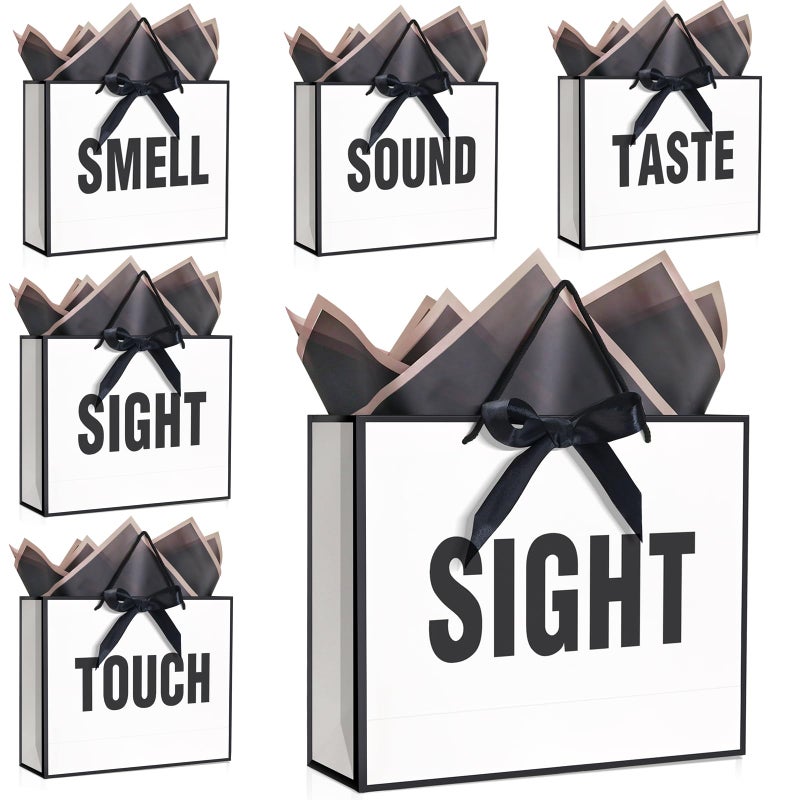Qlsko 5 Senses Gift Bags For Women Men With Bow Ribbon Tissue Paper And Handles Five Senses Gift Paper Bag For Present Wrappings Wedding Anniversary Party Mothers Valentine Medium (Pink) - Image 1