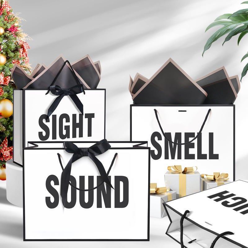 Qlsko 5 Senses Gift Bags For Women Men With Bow Ribbon Tissue Paper And Handles Five Senses Gift Paper Bag For Present Wrappings Wedding Anniversary Party Mothers Valentine Medium (Pink) - Image 5