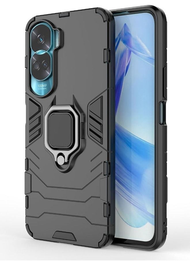 RUGGED SHIELD - Honor 90 Lite Case, Built-in 360° Rotate Ring Kickstand, Shockproof Drop Proof, Heavy Duty Shockproof Case for Honor 90 Lite (6.7"), Black - Image 1