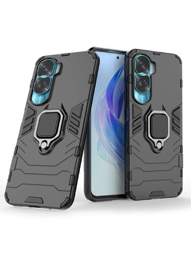 RUGGED SHIELD - Honor 90 Lite Case, Built-in 360° Rotate Ring Kickstand, Shockproof Drop Proof, Heavy Duty Shockproof Case for Honor 90 Lite (6.7"), Black - Image 1